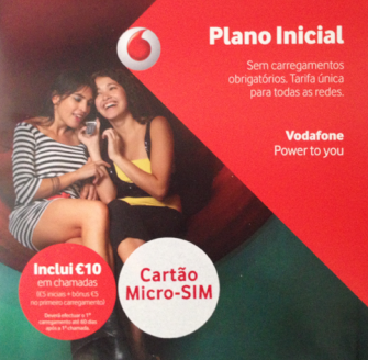 Cartão SIM Vodafone  10 (5 Iniciais +  5 bonus no 1º Carregamento ) 